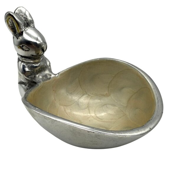 Vtg Bunny Candy Bowl Trinket Dish Cast Aluminum Enameled Bowl Easter Spring - Picture 3 of 9